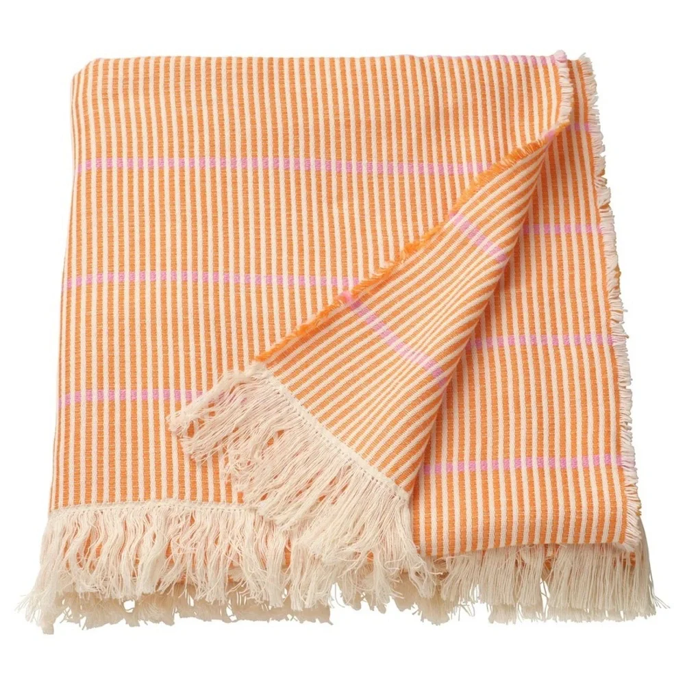 100% Cotton Striped Orange and Pink Throw Blanket